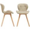 [en.casa] Set 2 Sedie con Rivestimento in Similpelle Trapuntata e Gambe in Legno di Faggio Sedie da Design Ergonomico per Sala da Pranzo Soggiorno Riunioni - Beige