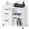 Soberine Schedario per Ufficio cassettiera in Legno Armadietto Portadocumenti con 3 Cassetti e Ruote Mobile Porta Stampante con Ripiano Aperto 80 x 40 x 65,5 cm Bianco