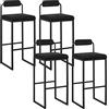 WOLTU 4x Sgabelli da Bar con Poggiapiedi, Sedie Alte con Schienale, Design Moderno, Sgabelli da Cucina Imbottiti in Velluto e Metallo, Nero BH343sz-4
