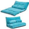 LIFEZEAL Divano da Terra Matrimoniale a 2 Posti, Divano Letto Futon da Pavimento, 2 Cuscini, Schienale Regolabile a 6 Livelli, Telaio in Metallo, Fodera in Velluto, Pieghevole, Allungabile, Blu