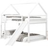 Azkoeesy Letto a Castello matrimoniale 140x200 cm per cameretta, per Bambini e Adolescenti, con Scivolo, Parapetto, Rete a Doghe, Struttura in legno di pino,Bianco