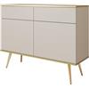 3E 3xE living.com Cassettiera, Beige, gambe dorate, 107 x 85 x 39 cm