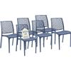 Tomaino - Sedia in Plastica Da Cucina - Set 6 Sedie Plastica Impilabili Con Braccioli Per Esterno e Interno - Sedie per Giardino, Soggiorno, Balcone o Bar (6, Blu)