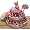 Viale Magico Bomboniere Nascita Torte con Orsetti Cuore Bimba Statuine MilleCuori TR1004S (Torta da 35 Fettine)