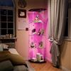 BLSYHDH Vetrina in vetro con LED,Armadio vetrina per collezione con 1 anta 4 ripiani trasparente, mobile vetrina vetro vetrine statuetta armadio soggiorno bar (LED-A (pentagono), nero)
