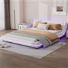 KUAKE Letto imbottito, 160 x 200 cm, con illuminazione a LED, rete a doghe, testiera e similpelle, per ragazzi e ragazzi, letto matrimoniale (bianco, 160 x 200 cm)