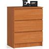 AKORD Cassettiera K60 con 3 Cassetti | Credenza Alta | Moderna Mobiletto per Soggiorno Sala da Pranzo Camera da Letto Corridoio Bagno | Armadio Cameretta | 60x77x40 cm 25 kg Ontano