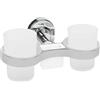 Generic Porta spazzolini Doppio con Due Bicchieri da 17 x 9,5cm,in Acciaio Inossidabile e Vetro, Montaggio a Muro e Parete per Bagno, Cucina, casa