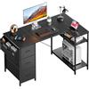 SOLAVERO Scrivania Angolare 120 x 78 cm, Scrivania a L con 3 Cassetti, Tavolo Computer con Borsa Portaoggetti, Ripiani regolabili, per Ufficio, Studio and Soggiorno, Tavolo Gaming Nero