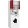 BDW Armadio per lavatrice 180 x 64 x 30 cm - Lucido mensola bagno armadio alto Lavatrice bagno armadio sovrastruttura lucido - bianco/rosso