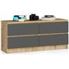 AKORD Cassettiera K-120 con 4 Cassetti | Moderna Mobiletto per Soggiorno Sala da Pranzo Camera da Letto Corridoio Bagno | Armadio Cameretta | 120x55x40 cm | Rovere Artigianale & Grigio Grafite