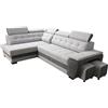 Robin Inspire Grand Divano angolare con funzione di letto cassetto per la biancheria due pouf poggiatesta regolabile angolo a sinistra grigio scuro e chiaro 277 x 180 x 100