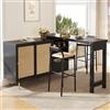 KAZZIO Tavolo girevole a 360° (107 x 40 x 71,4 cm), design estraibile, armadietto in rattan + scaffale aperto, adatto cucina e sala da pranzo (nero)