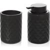 Inbagno Set Accessori Bagno 2 Pezzi, Dispenser Sapone e portaspazzolini, in Ceramica Colore Nero, Linea Cristal