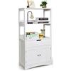 HOMASIS Libreria con Ante, Mobiletto Soggiorno Aperto con 2 Ripiani in Legno, Scaffale Salvaspazio per Soggiorno, Camera da Letto, Ufficio, Bagno, 60 x 32,5 x 122 cm (Bianco)