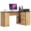 AKORD Scrivania ad Angolo B-20 | 3 cassetti, 2 Ripiani e un Ripiano con Anta | Scrivania ad angolo per l'ufficio in casa | 155x77x85 | 60 kg | Rovere Artigianale