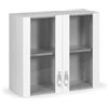 Linea Azzurra Pensile Cucina Sospeso 80 2 Ante con Vetrina 2 Ripiani Mobile in Legno Made in Italy H72xL80xP32 cm Facile da Montare (Bianco Frassinato)