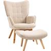 HOMCOM Poltrona Relax con Pouf Poggiapiedi, Poltrona da Camera da Letto e Salotto in Velluto a Costine con Schienale Alto e Braccioli, Beige