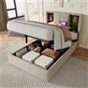 Rtopsu Letto Imbottito Letto Singolo 90x200 cm con Ricarica Wireless USB Typ C Testata, Letti con Contenitore, Struttura del Letti con Doghe in Legno, Lino, Naturale, Senza Materasso