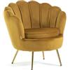 SIEDITI FUORI E DENTRO Poltrona Imbottita con schienale a conchiglia in velluto con gambe cromate, poltrona da salotto e camera da letto design vintage e retrò Perla (Gambe Oro, Velluto Senape)