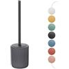 Inbagno Porta scopino WC Grigio cannettato in Ceramica Soft Touch, setole Nere Anti-igieniche con paraspruzzi, Spring