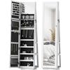 HOMCOM Specchio Portagioie Girevole a 360°, Armadietto Portagioie con 3 Ripiani Posteriori, Specchio a Figura Intera con Chiusura con Chiave per Camera e Soggiorno, 38x38x160 cm, Bianco