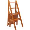 JDBDU Sedia da biblioteca 2 in 1 in legno di pino (caramello), pieghevole a 4 livelli e sgabello, scala in legno resistente fino a 100 kg, per cucina, soggiorno e ufficio