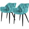 ML DESIGN modern living ML-Design Set 2 Sedie per Sala da Pranzo in Velluto Petrolio Poltroncine da Salotto Imbottite con Braccioli Gambe in Metallo Poltrone per Soggiorno con Schienale Ergonomiche e Confortevoli