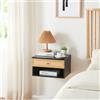 [en.casa] Comodino da Parete con Cassetto e Scomparto Aperto Consolle a Muro con Foro Passacavi Mobiletto Sospeso da Ingresso Soggiorno 40x32x23 cm Nero/Rattan