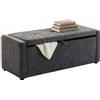 HOMCOM Cassapanca 142L Effetto Lino Seduta Imbottita 2 Posti Grigio Scuro | Pouf Contenitore Poggiapiedi Grande, Panca Contenitore, Struttura in Legno, 200 kg, Soggiorno, da Interno, 122x48x44cm