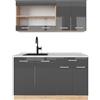 Vicco Cucina monoblocco R-Line, Antracite lucido/oro power oak, 140 cm, PL Marmo, adatto per installazione autoportante o vicino alla parete