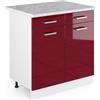 Vicco Mobiletto base per cucina R-Line, Rosso lucido, 80 cm | 2 Cassetti · Piano di lavoro incl. · Piedini regolabili in altezza · 2 Ante · ✓ Facile accesso