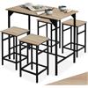 tectake® Set Tavolo Bar e 4 sgabelli alti, struttura acciaio, design industriale, tavolo da pranzo alto, penisola cucina e sedie sala da pranzo, casa e cucina e bar - Legno Industriale Chiaro