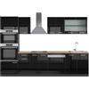 Vicco Cucina componibile R-Line, Nero lucido, 300 cm con armadio alto, PL Rovere, adatto per combinazioni ed espansioni personalizzate