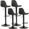 Amveya Set di Sgabelli Cucina Moderni Design, Sgabello Regolabile In Altezza Girevole a 360 gradi, Sgabello Alto Con Schienale Nero 4 pezzi, Sgabelli Cucina Con Schienale