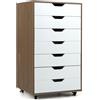RELAX4LIFE Cassettiera Ufficio con Ruote, Piano 40x49 cm con Portata 45kg, Guide Metalliche, Silenziosa e Stabile, Mobile Porta Stampante per Ufficio, Casa (Bianco+Naturale, 7 Cassetti - 87 cm)