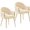 SUPPNEED Set di 2 sedie da pranzo in velluto, per soggiorno, sala da pranzo con braccioli, sedie da cucina con schienale alto intrecciato a mano, con gambe dorate, sedia da balcone(Bianco,2)