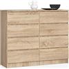 AKORD Cassettiera K-120 con 8 (2x4) Cassetti | Moderna Mobiletto per Soggiorno Sala da Pranzo Camera da Letto Corridoio Bagno | Armadio Cameretta | 120x99x40 cm | Peso 65 kg | Rovere Sonoma