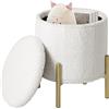 eSituro Sgabello Pieghevole Rotondo Pouf Contenitore 18 L Pouf Poggiapiedi con Gambe in Metallo Sgabello Basso in MDF e Pile per Soggiorno Camera da Letto φ35xA41 cm Bianco