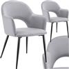 tectake® Set Sedie Sala da Pranzo Eleganti in Velluto con Gambe in Acciaio, Sedie da Cucina Ergonomiche e Antiscivolo, Ideali per Sala da Pranzo e Soggiorno, Capacità 120 kg - 2 Sedie - Grigio Chiaro