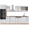 Vicco Cucina componibile R-Line, Bianco lucido/oro power oak, 300 cm con armadio alto, PL Rovere, per l'espansione personalizzata tramite moduli aggiuntivi compatibili