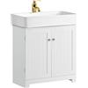 SoBuy Mobile Bagno Sottolavabo - Mobiletto Bagno Salvaspazio con Ante e Ripiano Regolabile - Mobile sotto Lavabo da Bagno in MDF, Bianco, 60x60x29cm, BZR18-W