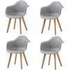 BenyLed Set di 4 Sedie da Pranzo con Braccioli, Sedute in PP, Grigio | Design Nordico, Polipropilene e Faggio, Resistenti, Facili da Pulire, Fino a 125kg. per Cucina, Sala, Ufficio, Caffè.