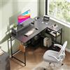 DEVAISE Scrivania Gaming Angolare 110x80cm, Scrivanie a L Salvaspazio con LED RGB, Scrivania da Ufficio con Corrente e USB, Supporto Monitor Ergonomico e Mensole per Camera e Studio, Nero