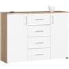 AKORD Cassettiera K45 con 4 cassetti e 2 ripiani con Ante | Mobiletti Ingresso Bagno | Armadio Cameretta | Comodino | B110 x H80 x P35 cm, peso 43 kg Rovere Sonoma/Bianco