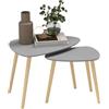 HOMCOM Set di 2 tavolini con gambe in legno Tavolini da caffè per soggiorno, camera da letto, ufficio 59,5x39,5x45 cm e 44,5x28,5x40 cm Grigio e naturale