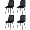 GrandCA HOME Set di 4 Sedie da Pranzo con Seduta Imbottita in Velluto, Sedie da Cucina Moderne con Gambe in Metallo, Nero-HL