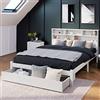 Ctastay Letto Matrimoniale In Legno, 140x200, Testata con Mensole e Libreria, Letto per Adulti con Cassetti e Rete a Doghe, adatto per Adolescenti e Bambini, Bianco,senza Materasso.