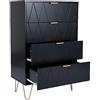 UEV Cassettiera 4 Cassetti con Moderno Motivo a Linea, 34x60x91cm,Nero | Comò Camera da Letto in Legno, Maniglie e Gambe Dorate, Mobile per Soggiorno