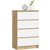 AKORD | Cassettiera K60 a 4 Cassetti | Credenza Alta | Moderna Mobiletto per Soggiorno Sala da Pranzo | Comodino | Piano di lavoro in laminato | 60x99x40cm | Rovere Artigianale